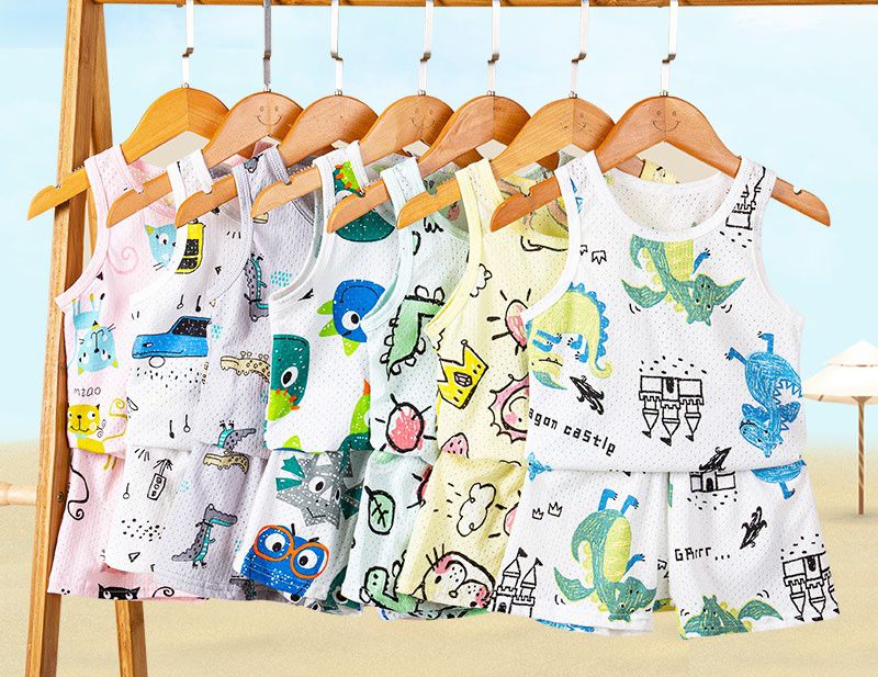 卡通網眼洞洞無袖家居服套裝/空調服-貓咪-粉色