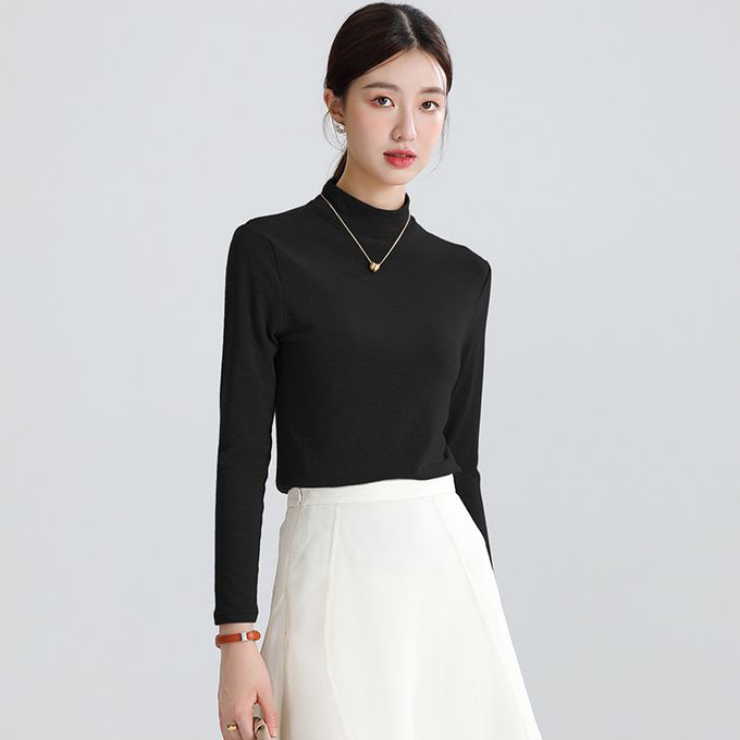 加絨針織半高領上衣-白色 (F)