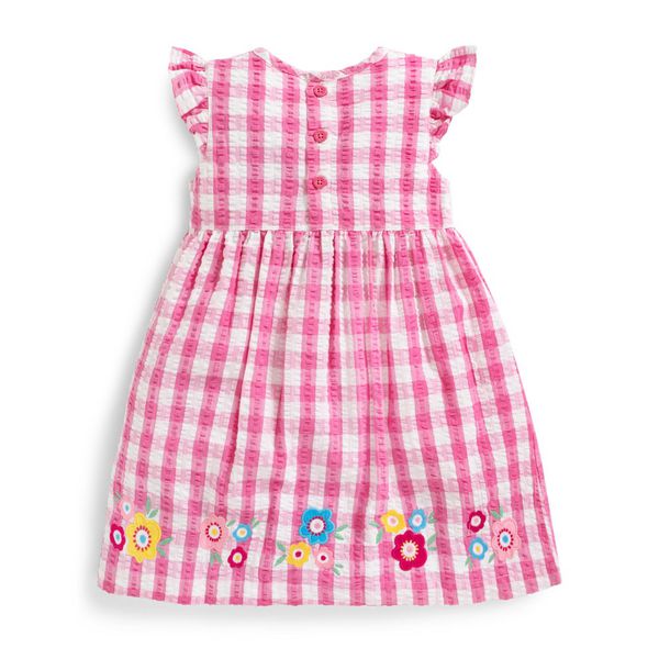 英國 JoJo Maman BeBe - 嬰幼兒/兒童100% 純棉無袖洋裝-粉格紋小花