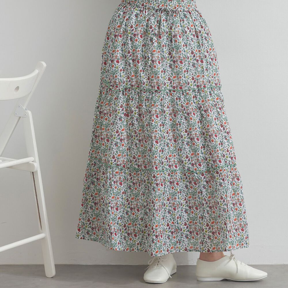 100%印度棉 華奢滿版印花分層長裙-白系