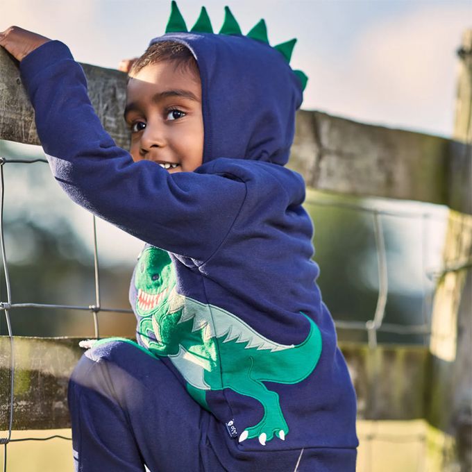 英國 JoJo Maman BeBe - 100%純棉保暖連帽外套-帝王暴龍