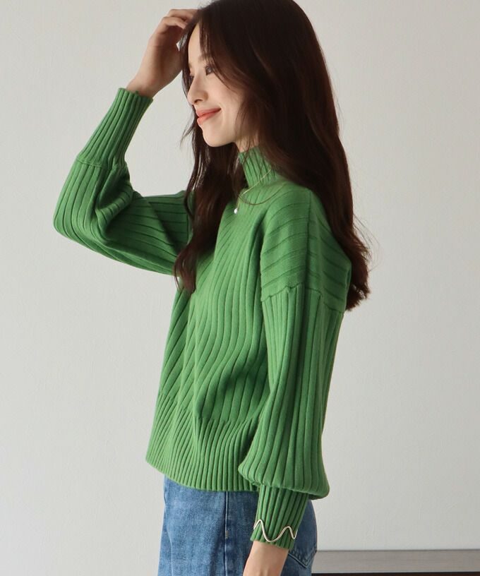 日本 BLUE EAST - 百搭坑條立領針織毛衣-水藍