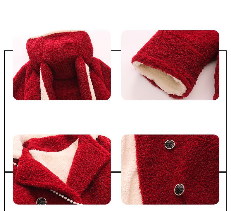 加厚毛絨造型長版外套-兔子耳朵-紅色-(送兔子配飾)