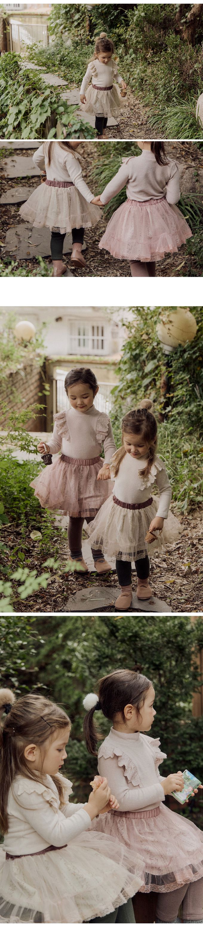 韓國 Puellaflo - 冬季必備！復古花印蕾絲裙內搭褲-淡粉X軍綠