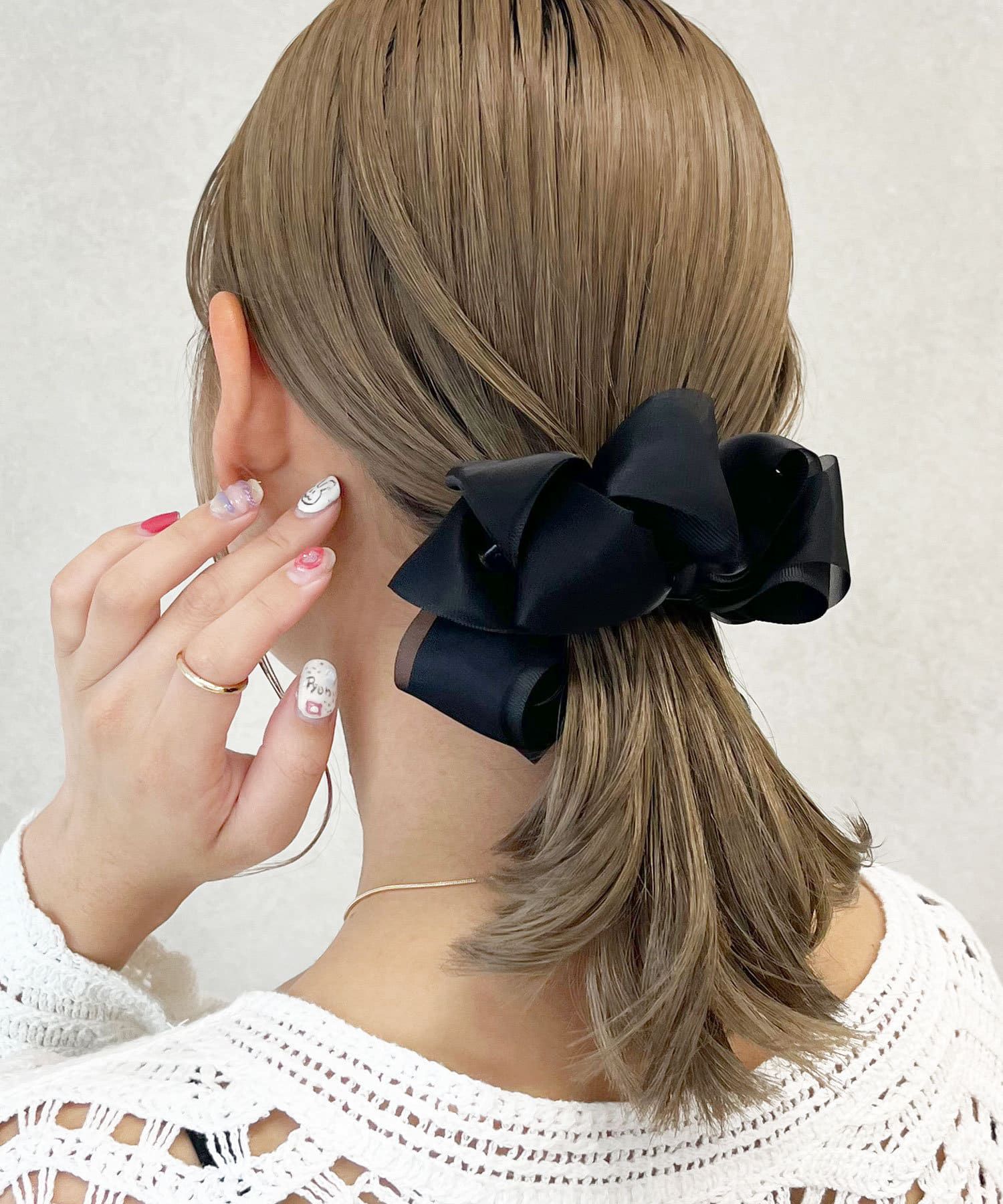 日本 Lattice - 優雅雙層緞帶香蕉夾-經典黑