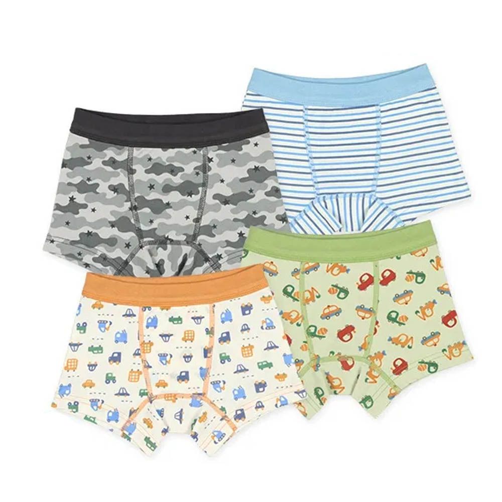 混棉男孩四角內褲(4件組)-車車迷彩條紋
