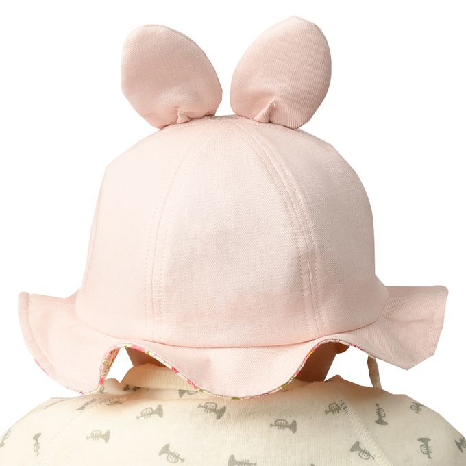 akachan honpo - 寬簷帽-兔耳 小花-粉紅色