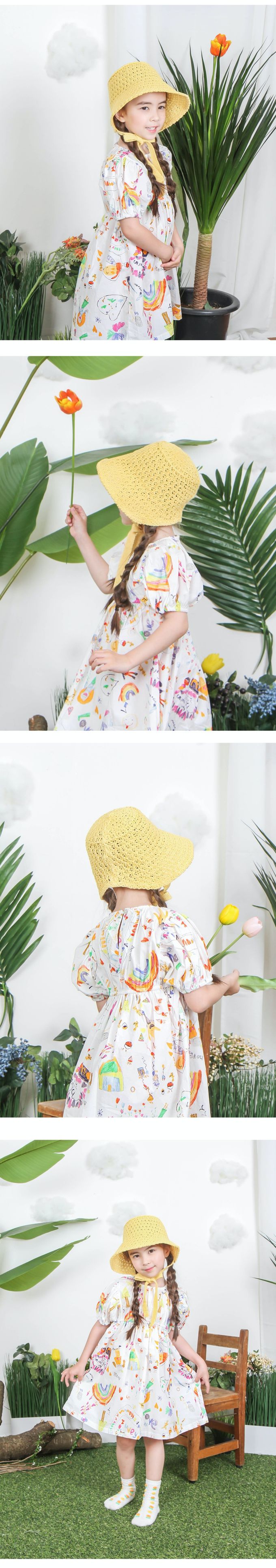 韓國 Babyblee - 正韓製兒童編織綁帶遮陽帽-粉 (FREE[頭圍約50~53cm])