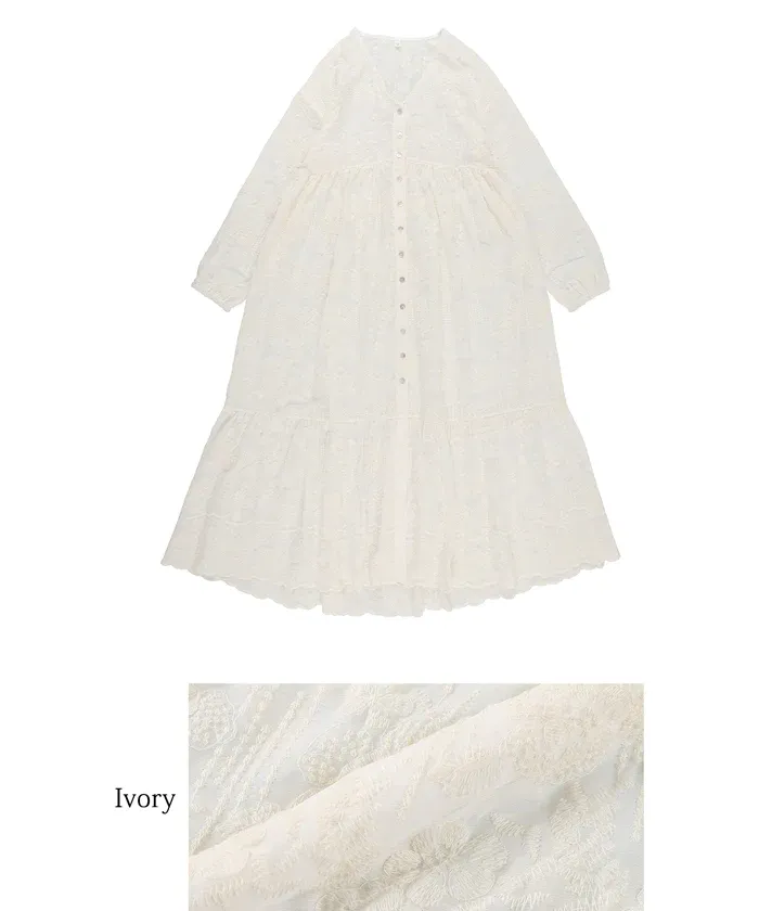 日本 COCA - V領花蕾絲透膚排扣罩衫/洋裝-米杏