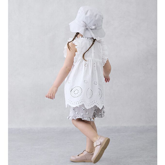 日本 petit main - 可愛荷葉邊短褲-貝殼刺繡-紫