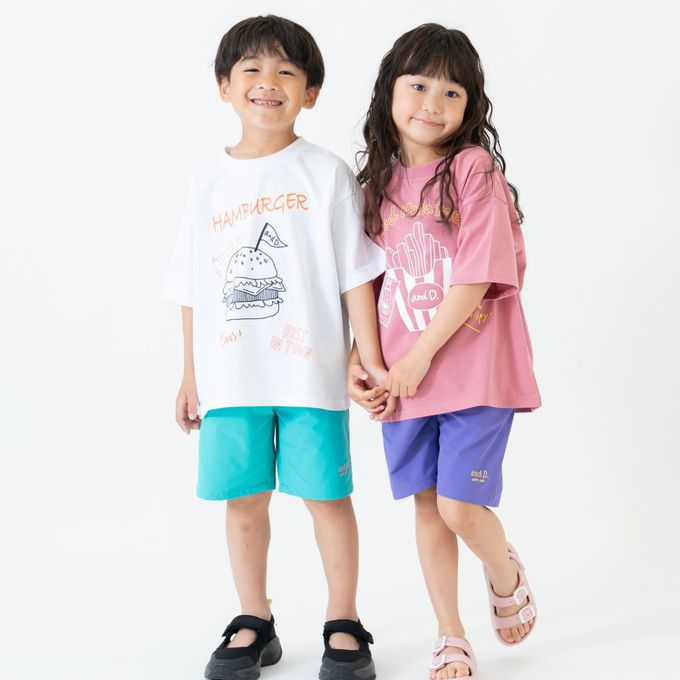 日本 petit main - 100%棉 塗鴉系食物印花短袖上衣-披薩-靛藍