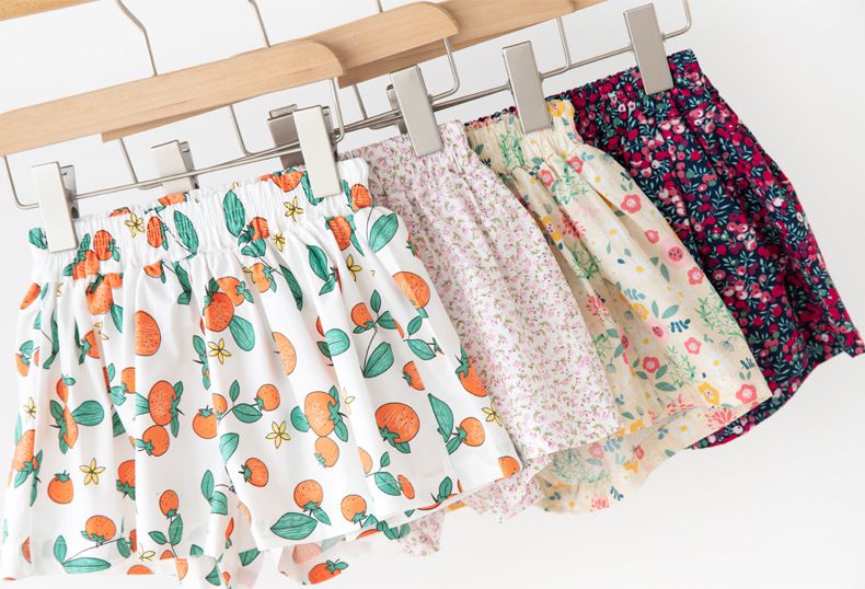 FANMOU - 99%棉腰鬆緊印花短褲-碎花-卡其色