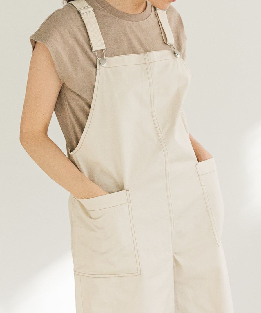 日本 PAIRMANON - 撞色大口袋吊帶褲(媽媽)-墨綠 (FREE)