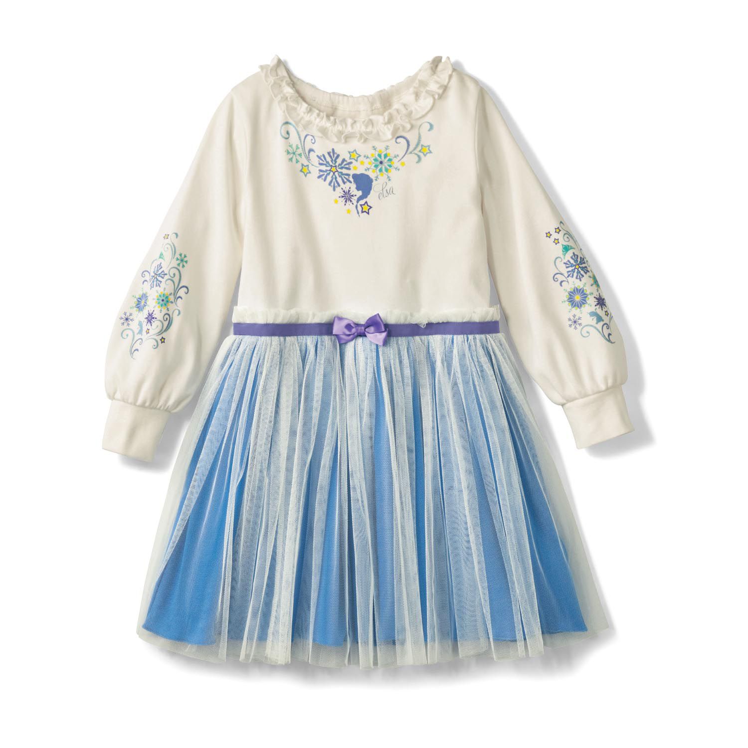 日本千趣會 - 迪士尼公主紗裙襬長袖洋裝-艾莎-白藍