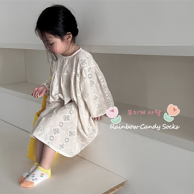 love, charlotte - 繽紛花朵櫻桃網眼隱形棉襪-5 雙一組