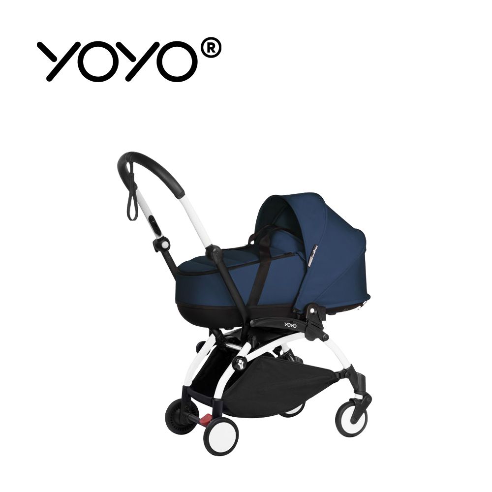 YOYO³ Newborn shell 0+新生兒睡籃推車-(含車架)-白色車架+軍藍色睡籃