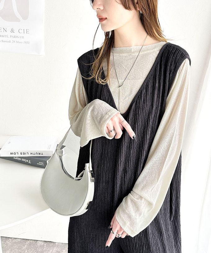 日本 Classical Elf - 前後2way領魅力緹花柔軟連身褲-淺灰杏