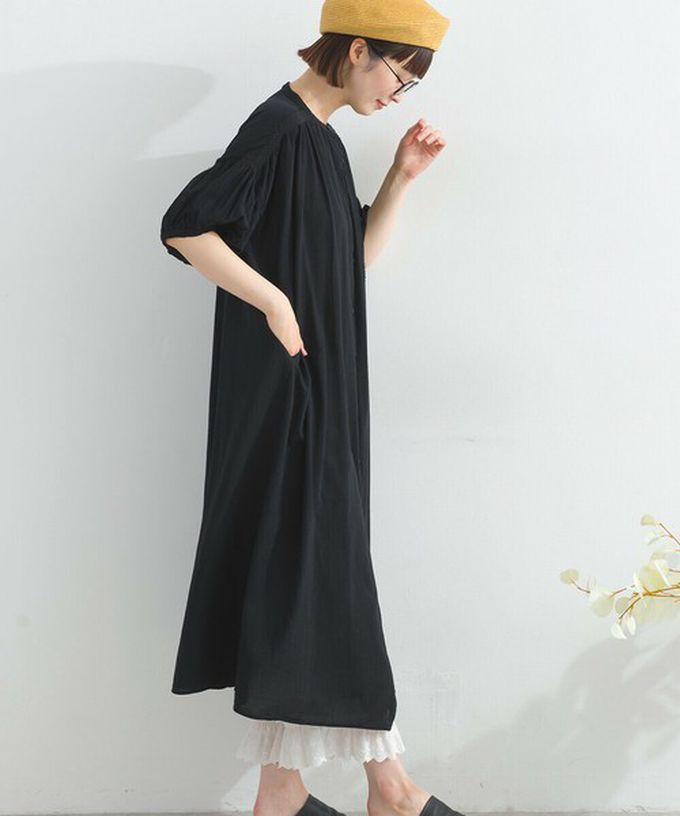 日本 Lupilien - 100%印度棉 輕盈巴里紗襯衫洋裝-藍綠