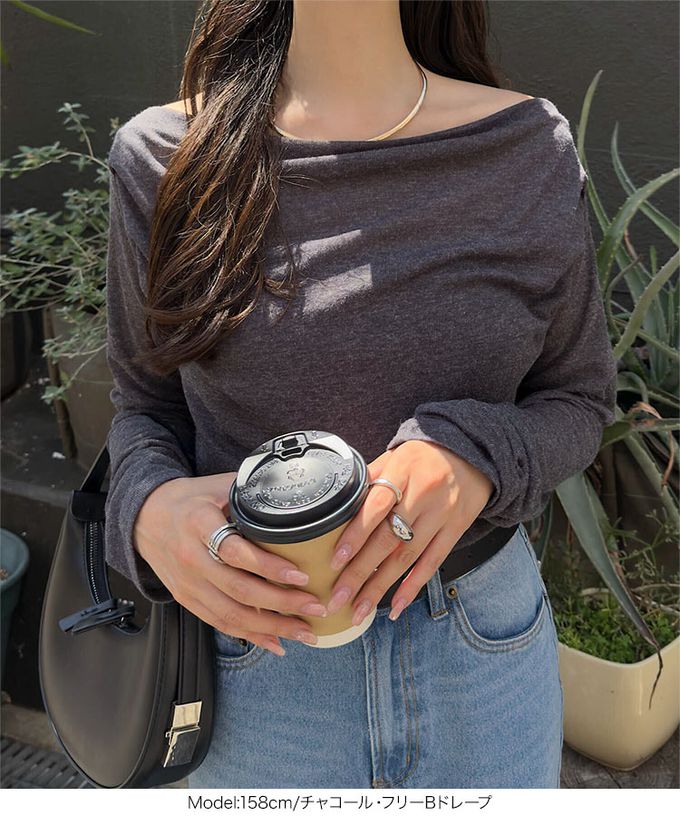 日本 Kobe Lettuce - 透膚感時尚皺摺長袖上衣-(可選領)-炭灰