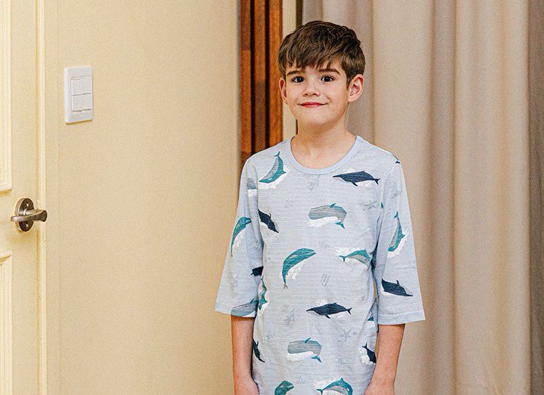 韓國 Mavarm Organic - 有機棉透氣七分袖家居服-大海鯨魚