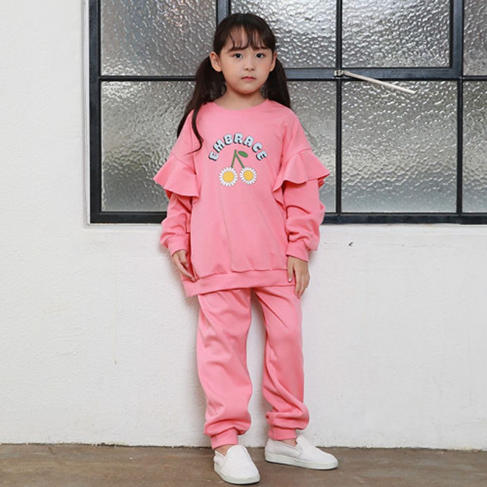 韓國 Ppippilong - 純棉休閒套裝-粉紅雛菊