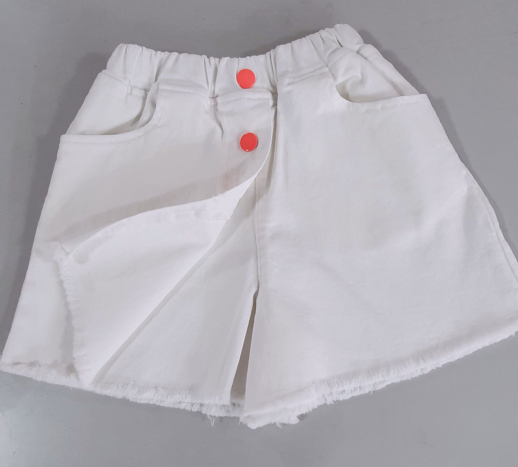 韓國 ERU - 抓鬚仿牛仔布彈力褲裙-象牙白