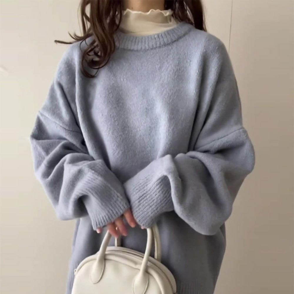 日本 GRL - [好評再入荷]聯名款 慵懶萌袖長版毛衣-寶貝藍 (F)