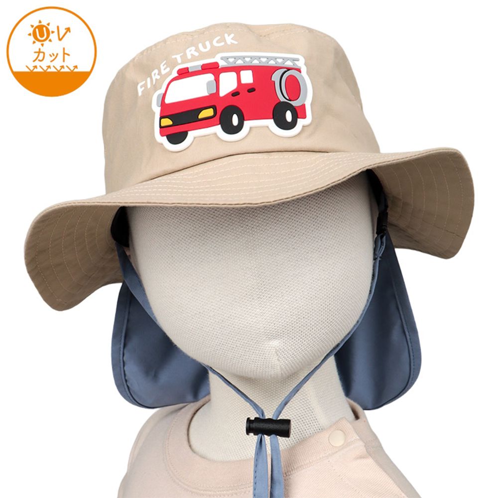 漁夫帽-橡膠布貼 附防曬遮陽布-淺卡其色