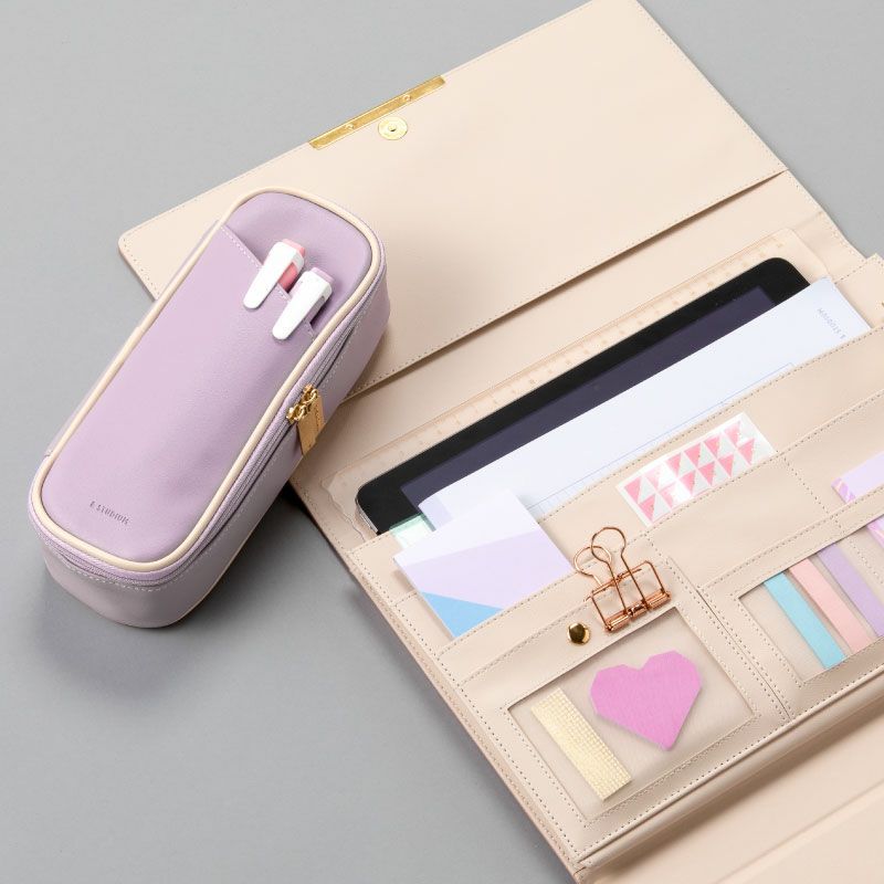 日本 IROHA - 人氣定番 立體大容量分隔拉鍊鉛筆袋-薰衣草 (19x6.6x5cm)