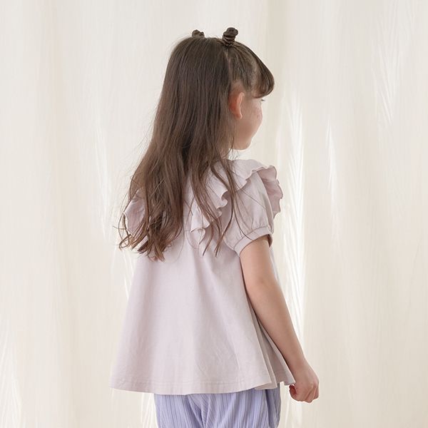 日本 Lycee mine - 肩膀荷葉傘狀長版短袖上衣-粉紅