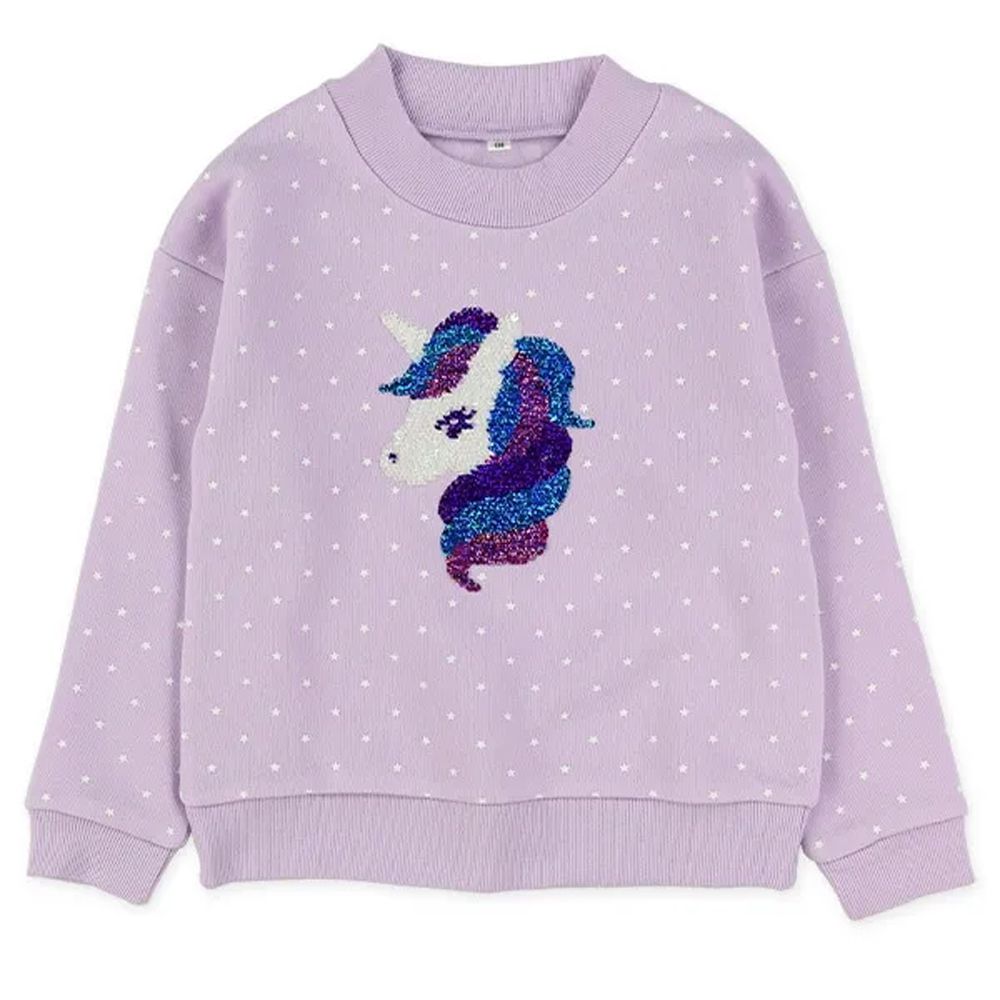 夢幻亮片獨角獸裏起毛長袖上衣-薰衣草