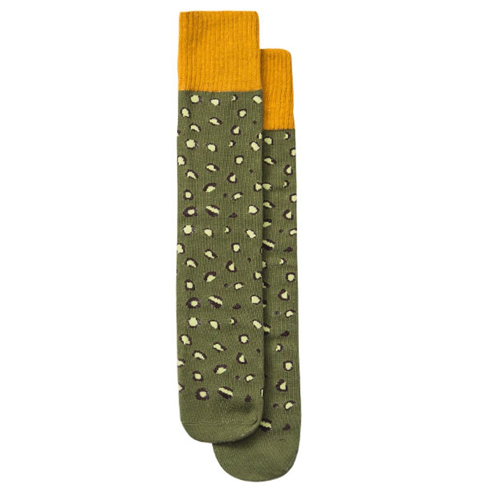 兒童拼色高筒豹紋襪子-綠色 (ONE SIZE (建議腳長16-21cm))