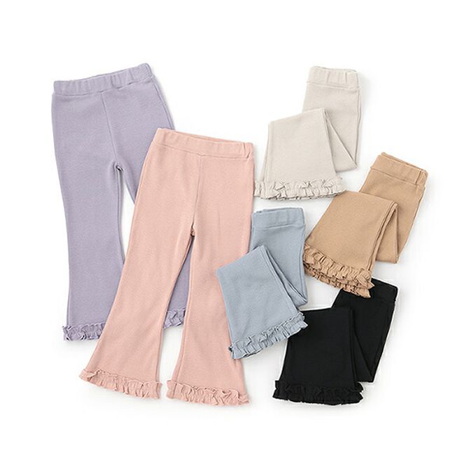 日本 Lycee mine - 彈力荷葉邊微喇叭長褲-粉紅