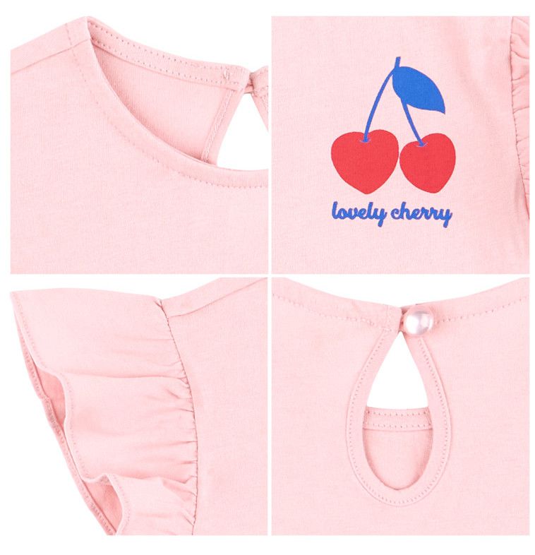 韓國 HEJMINI - 荷葉袖櫻桃上衣-白