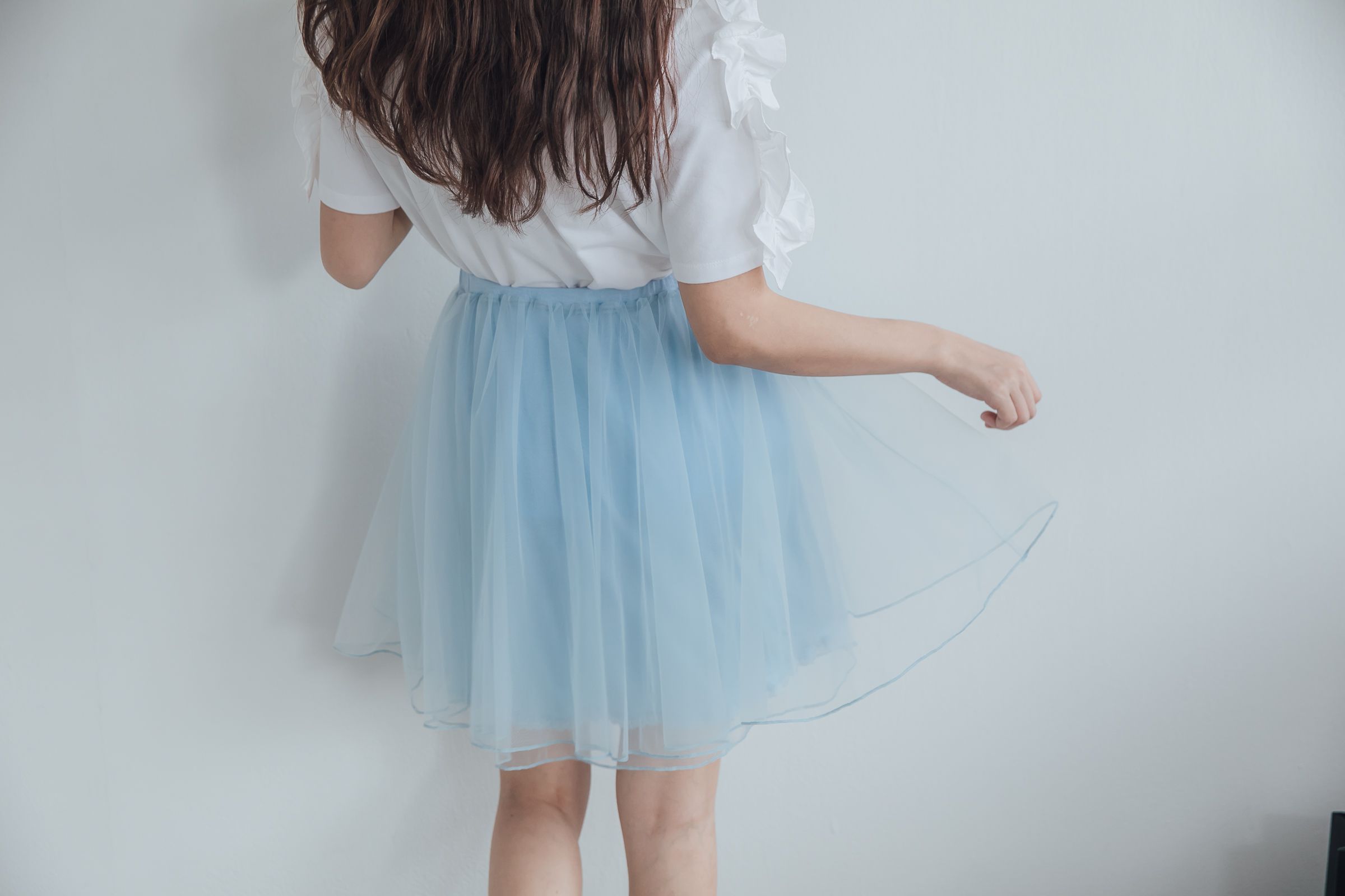 Peachy - 獨家訂製綿柔空氣紗裙-短裙款-Elsa冰藍 (F)