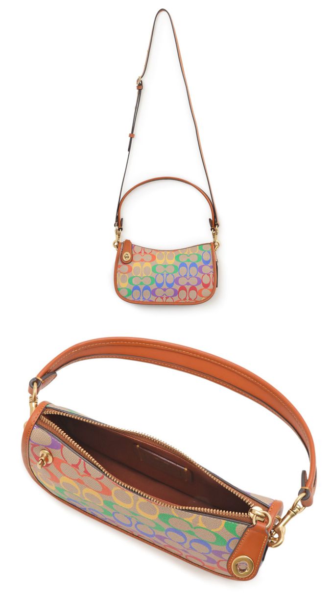 COACH - 滿版LOGO皮革肩背包 (彩虹)