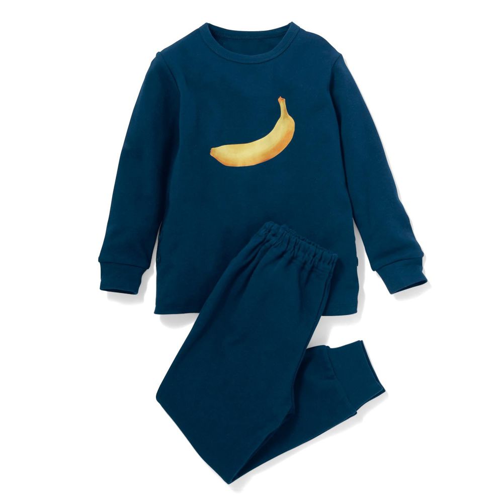 日本千趣會 - GITA 療癒插畫純棉長袖家居服/睡衣-香蕉-深藍