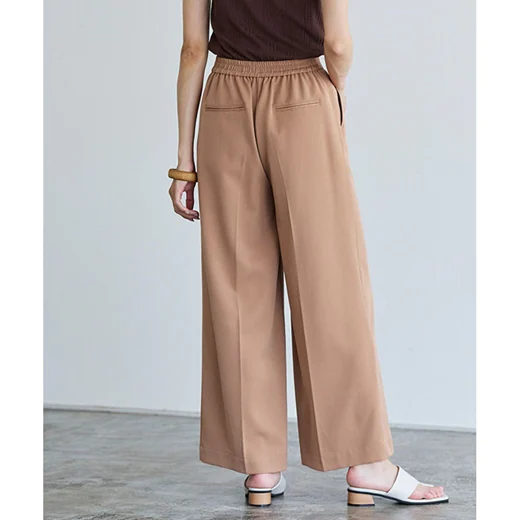 日本 Pierrot - 熱銷定番 打褶修身西裝寬褲-淺灰杏