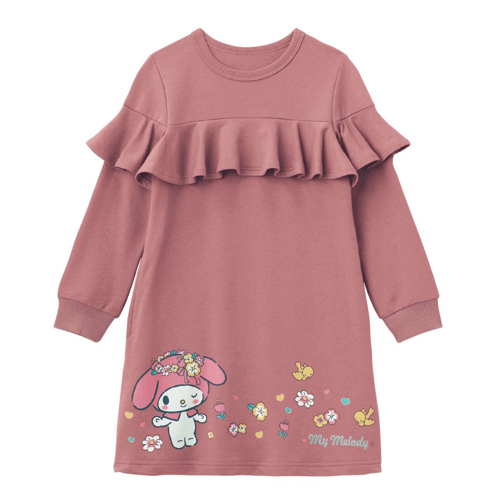 日本千趣會 - 三麗鷗荷葉造型長袖洋裝-美樂蒂-粉