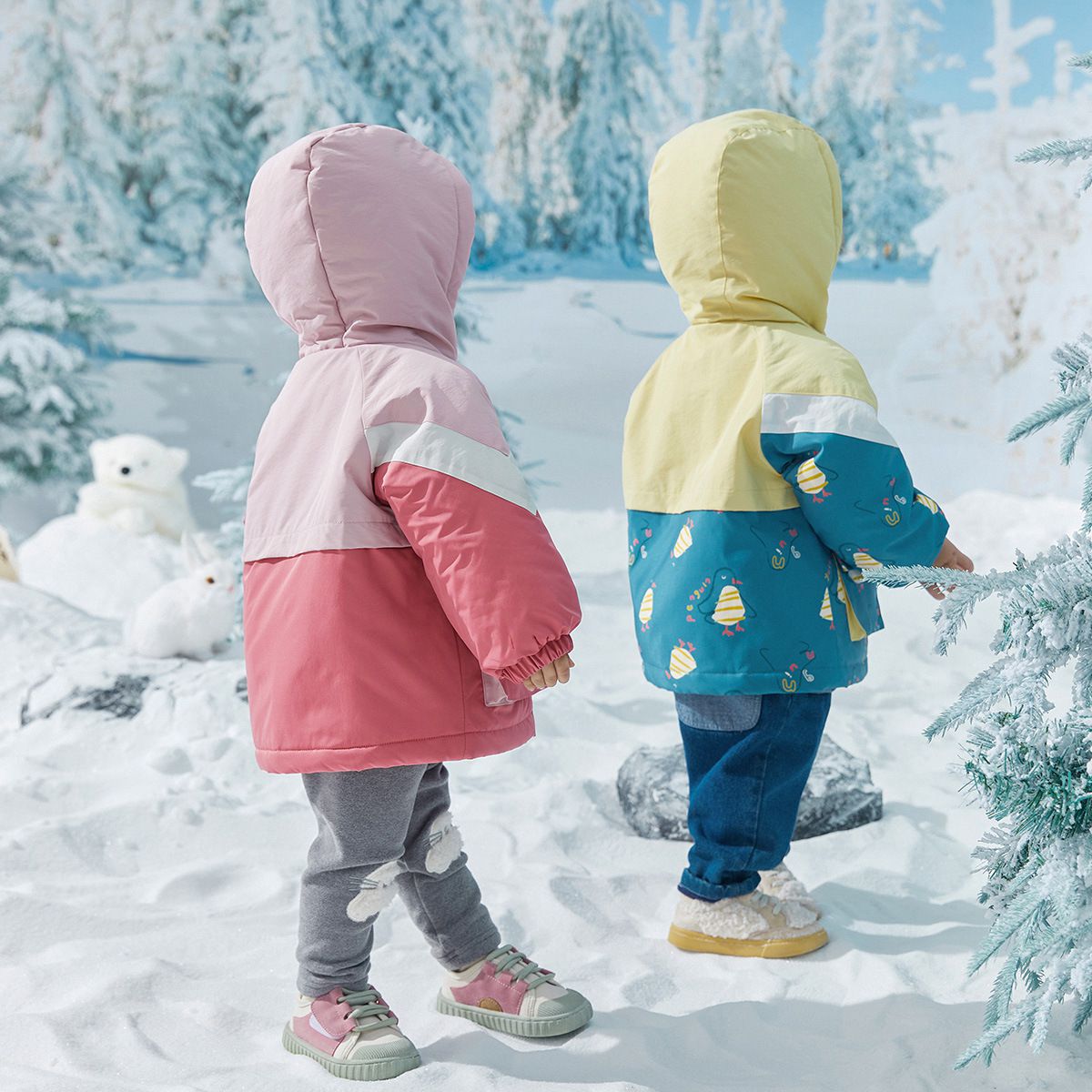 加厚拼色三合一衝鋒外套-QQ海豹-粉色