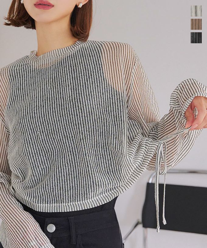 日本 Kobe Lettuce - 小性感側綁帶線條感透膚長袖上衣-黑