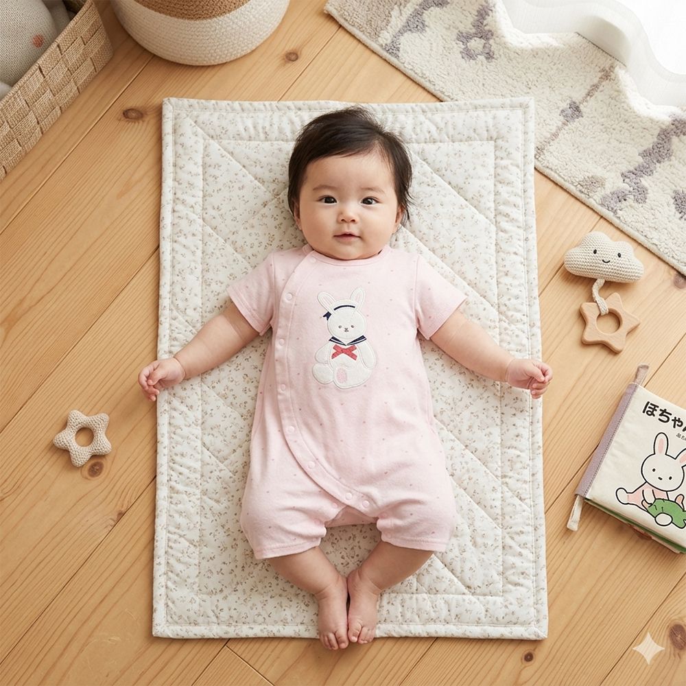 短袖兔裝-毛巾布造型圖案-粉紅色