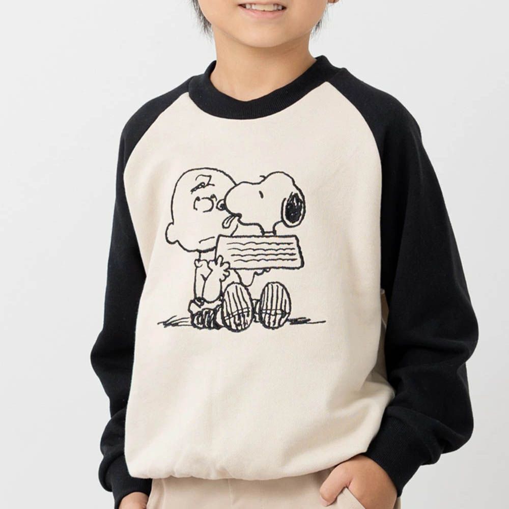 限定聯名 史奴比縮口長袖上衣-好夥伴-米杏X黑