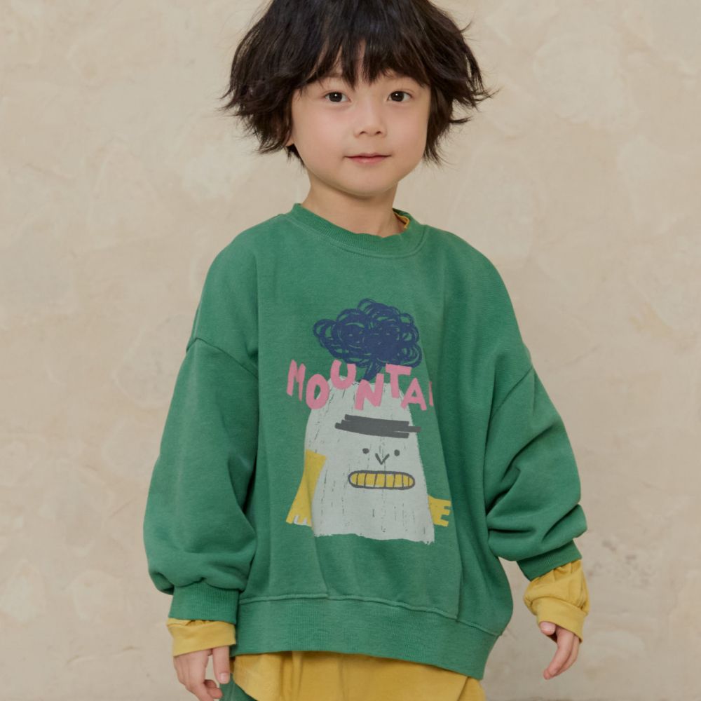 NAVi 趣味山峰插畫長袖大學T-綠