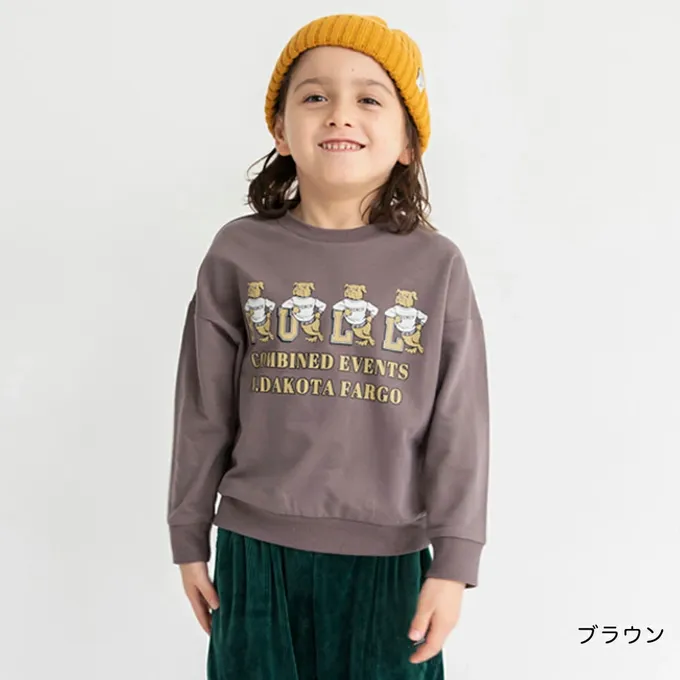 日本 BRANSHES - 百搭落肩縮口長袖上衣-熊-咖啡