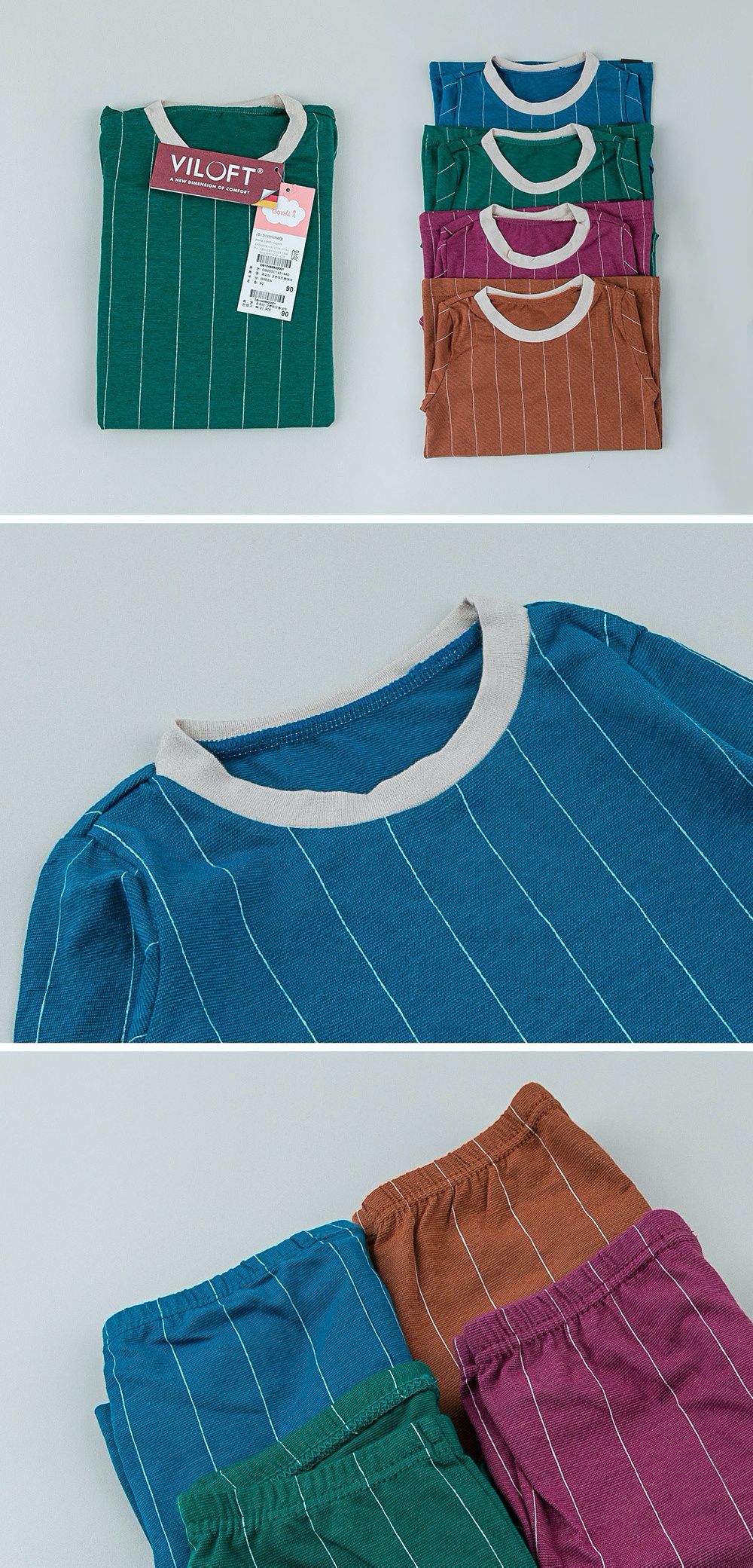 韓國 Cordi-i - 德國Viloft天然纖維保暖衣套裝-深色線條-藍綠