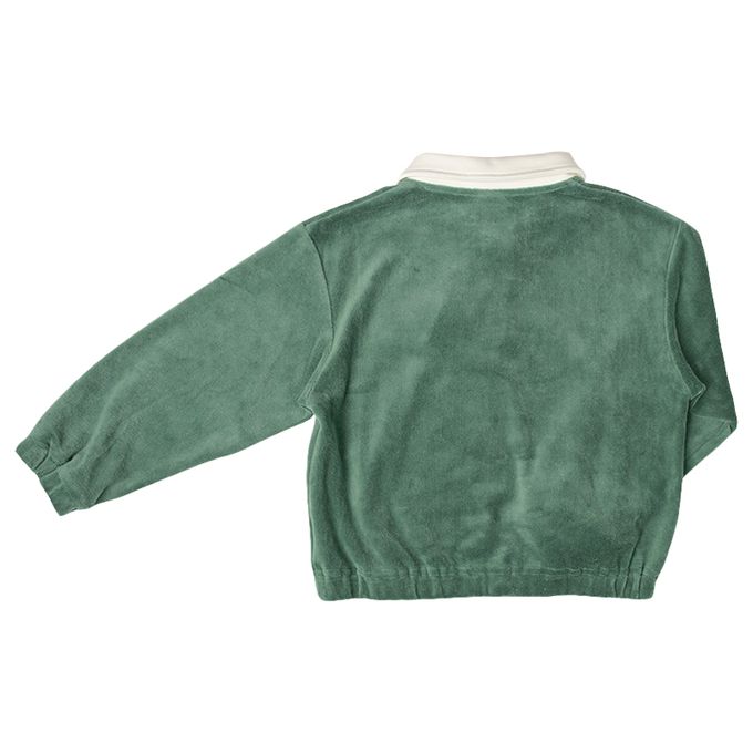 akachan honpo - 長袖亨利領休閒上衣-天鵝絨-綠色