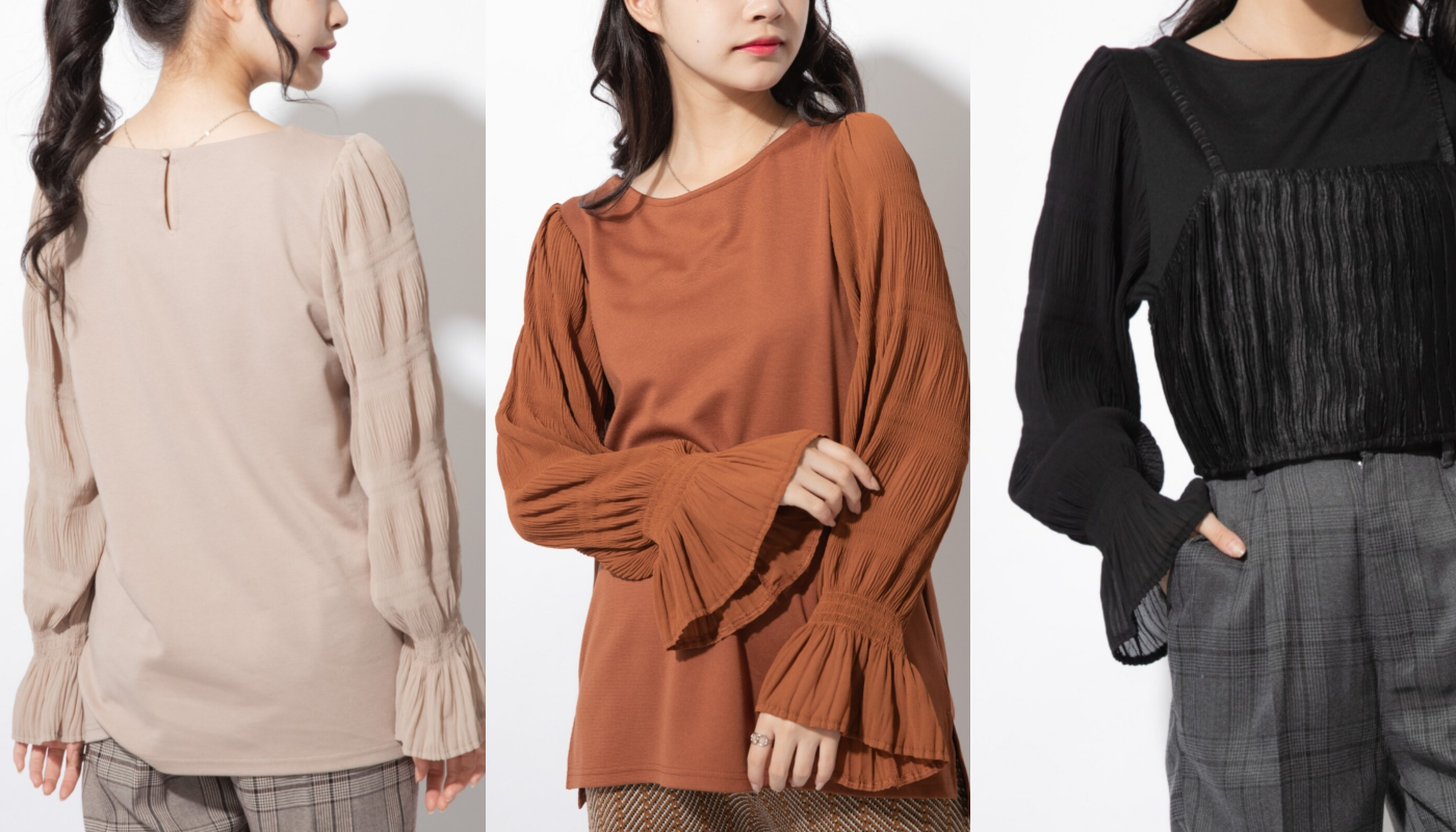 日本 Bou Jeloud - 異材質拼接百摺長袖上衣-萊姆黃