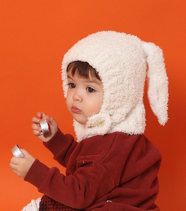 韓國 Babyblee - 兔耳朵遮脖保暖帽-粉紅 (FREE)