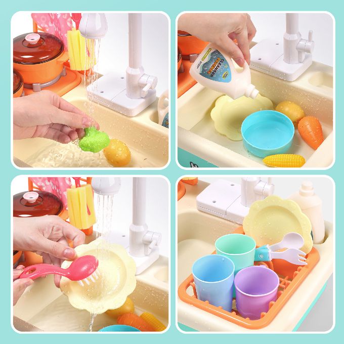 CuteStone - 兒童仿真冒煙煮飯與洗碗機切切樂套裝玩具30件組